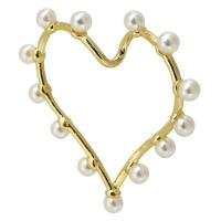 Μενταγιόν Brass Heart, Ορείχαλκος, με Πλαστικά Μαργαριτάρι, χρώμα επίχρυσο, κοσμήματα μόδας & για τη γυναίκα, χρυσαφένιος, 36x33x6mm, Sold Με PC