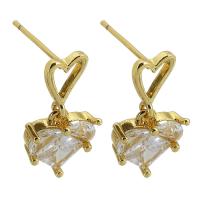 Brass Drop Earring, gold color plated, fashion jewelry & for woman & with cubic zirconia, two different colored, 18mm, Sold By Pair