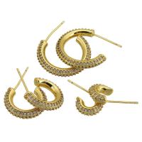 Boucles d'oreilles en laiton zircon cubique pavent, Placage de couleur d'or, bijoux de mode & normes différentes pour le choix & pavé de micro zircon & pour femme, doré, Vendu par paire