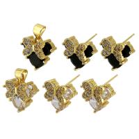 Cubic Zirconia Micro Pave Brass Jewelry Sets pendant & earring gold color plated fashion jewelry & micro pave cubic zirconia & for woman Sold By PC