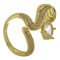 Cubic Zirconia Micro Pave Brass Ring Snake gold color plated fashion jewelry & micro pave cubic zirconia & for woman golden 21mm US Ring Sold By PC