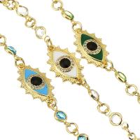 Evil Eye šperky náramek, Mosaz, barva pozlacený, módní šperky & micro vydláždit kubické zirkony & pro ženy & smalt, více barev na výběr, nikl, olovo a kadmium zdarma, 18.5*11*2mm,10*4.5*2mm,1mm, Délka Cca 10 inch, Prodáno By PC