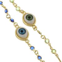 Evil Eye Jewelry Bracelet, Brass, gold color plated, fashion jewelry & micro pave cubic zirconia & for woman & enamel, more colors for choice, nickel, lead & cadmium free, 23*12*6mm,10*5*2mm,1mm, Length:Approx 10 Inch, Sold By PC