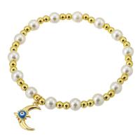 Bracelets en laiton, avec perle de plastique, Placage de couleur d'or, bijoux de mode & pour femme & émail, protéger l'environnement, sans nickel, plomb et cadmium, 12*16*3mm,5*6*6mm, Longueur:Environ 7 pouce, Vendu par PC