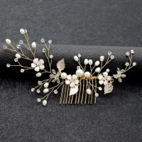 Decorative Hair Combs, Tibetan Style, with Plastic Pearl, for woman & enamel & with rhinestone, golden, nickel, lead & cadmium free, 180x70mm, Sold By PC