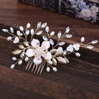 Decorative Hair Combs, Tibetan Style, with Plastic Pearl, fashion jewelry & for woman & with rhinestone, golden, nickel, lead & cadmium free, 120x70mm, Sold By PC