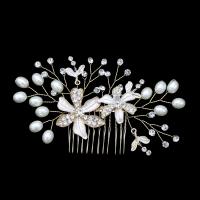Decorative Hair Combs, Tibetan Style, with Plastic Pearl, fashion jewelry & for woman & with rhinestone, more colors for choice, nickel, lead & cadmium free, 120x70mm, Sold By PC