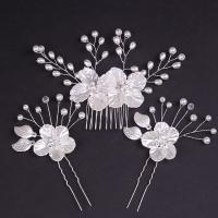 Bridal Hair Band Zinc Alloy hair comb & hair stick with Plastic Pearl three pieces & for woman & with rhinestone nickel lead & cadmium free 160*80mm 110*40mm Sold By Set
