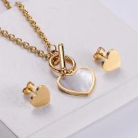 Jewelry Sets Stud Earring & necklace 316L Stainless Steel with Shell Heart Vacuum Ion Plating 2 pieces & fashion jewelry & for woman Length Approx 17.72 Inch Sold By Set