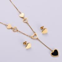 Jewelry Sets, Stud Earring & necklace, 316L Stainless Steel, Heart, Vacuum Ion Plating, 2 pieces & fashion jewelry & for woman, more colors for choice, Length:Approx 17.72 Inch, Sold By Set