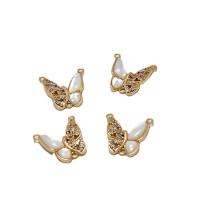 Brass Pendant Findings with White Shell Butterfly high quality plated DIY & micro pave cubic zirconia golden nickel lead & cadmium free Sold By PC