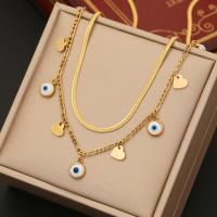 Evil Eye Jewelry Necklace, 304 Stainless Steel, with 1.97inch extender chain, Vacuum Ion Plating, Double Layer & fashion jewelry & different styles for choice & for woman, golden, Length:Approx 15.75 Inch, Sold By PC