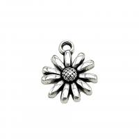 Tibetan Style Flower Pendants, Daisy, antique silver color plated, vintage & DIY, nickel, lead & cadmium free, 14x12mm, Approx 100PCs/Bag, Sold By Bag