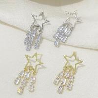 Brass Stud Earring Star plated fashion jewelry & micro pave cubic zirconia & for woman nickel lead & cadmium free 15*38mm Sold By Pair
