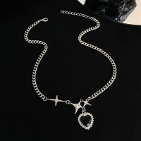Zinc Alloy Jewelry Necklace with 1.96inch extender chain Heart silver color plated fashion jewelry & for woman & with rhinestone nickel lead & cadmium free Length Approx 15.35 Inch Sold By PC