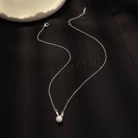 Brass Necklace with Plastic Pearl with 1.96inch extender chain Rabbit plated fashion jewelry & for woman nickel lead & cadmium free Length Approx 16.53 Inch Sold By PC