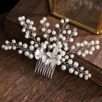 Decorative Hair Combs Zinc Alloy with Plastic Pearl fashion jewelry & for woman & with rhinestone silver color nickel lead & cadmium free Sold By PC