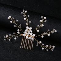 Dekoratives Haarkämmchen, Messing, mit Kristall & Kunststoff Perlen, Modeschmuck & für Frau, keine, frei von Nickel, Blei & Kadmium, 130x70mm, verkauft von PC