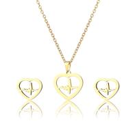 Fashion Stainless Steel Jewelry Sets Stud Earring & necklace 304 Stainless Steel Heart 2 pieces & fashion jewelry & for woman golden Length Approx 17.72 Inch Sold By Set