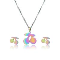 Fashion Stainless Steel Jewelry Sets, Stud Earring & necklace, 304 Stainless Steel, Cherry, 2 pieces & fashion jewelry & for woman, multi-colored, Length:Approx 17.72 Inch, Sold By Set