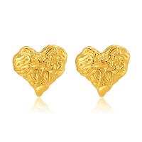 Latão Brinco, cobre, Coração, 18K banhado a ouro, joias de moda & para mulher, dourado, níquel, chumbo e cádmio livre, 17.50x16.80mm, vendido por par