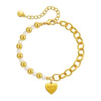 Brass Bracelet & Bangle with Plastic Pearl with 2.36inch extender chain 18K gold plated fashion jewelry & for woman golden nickel lead & cadmium free Length Approx 6.49 Inch Sold By PC