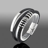Men Bracelet PU Leather with 304 Stainless Steel multilayer & for man Sold By PC