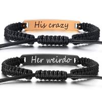 Fashion Create Wax Cord Bracelets, 304 Stainless Steel, with Wax Cord, Vacuum Ion Plating, 2 pieces & with letter pattern & for couple, more colors for choice, Length:Approx 7-10 Inch, Sold By Set