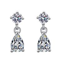 Brass Stud Earring Teardrop platinum plated micro pave cubic zirconia & for woman 20mm Sold By Pair