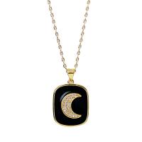 Brass Necklace, Geometrical Pattern, gold color plated, oval chain & micro pave cubic zirconia & for woman & enamel, more colors for choice, nickel, lead & cadmium free, Length:Approx 17.7 Inch, Sold By PC