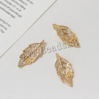 Brass Pendant Findings Leaf real gold plated DIY & micro pave cubic zirconia golden nickel lead & cadmium free Sold By PC