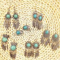 Fashion Fringe Boucles d'oreilles, alliage de zinc, avec turquoise, Placage de couleur argentée, bijoux de mode & styles différents pour le choix & pour femme, protéger l'environnement, sans nickel, plomb et cadmium, Vendu par paire