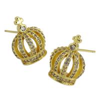Brass Stud Earring Crown gold color plated fashion jewelry & micro pave cubic zirconia & for woman two different colored Sold By Pair