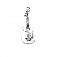 Musical Instrument Shaped Tibetan Style Pendants, Guitar, antique silver color plated, vintage & DIY, nickel, lead & cadmium free, 11x31mm, Approx 100PCs/Bag, Sold By Bag