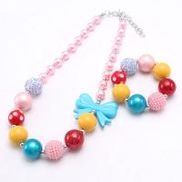Children Jewelry Set Acrylic with Plastic Pearl & Zinc Alloy with 2.36inch extender chain handmade Girl & fashion jewelry 35*45mm 20mm 10mm Length Approx 18.5 Inch Sold By Set
