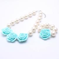 Children Jewelry Set Acrylic with Plastic Pearl & Zinc Alloy with 3.93inch extender chain Rose handmade Girl & fashion jewelry 20mm Length Approx 14.17 Inch Sold By Set