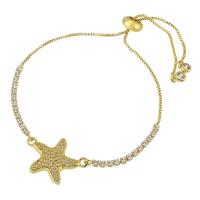 Brass Bracelet & Bangle, Starfish, gold color plated, fashion jewelry & micro pave cubic zirconia & for woman, nickel, lead & cadmium free, 23*16*2.5mm,2mm,1mm, Length:Approx 10 Inch, Sold By PC