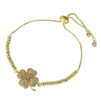 Brass Bracelet & Bangle, Four Leaf Clover, gold color plated, fashion jewelry & micro pave cubic zirconia & for woman, nickel, lead & cadmium free, 20*15*3mm,3mm,1mm, Length:Approx 10 Inch, Sold By PC