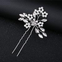 Hair Stick Zinc Alloy with Plastic Pearl fashion jewelry & for woman & with rhinestone silver color nickel lead & cadmium free Sold By PC