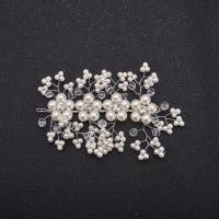 Braut Haar Blumen, Zinklegierung, mit Kristall & Kunststoff Perlen, Modeschmuck & für Frau, weiß, frei von Nickel, Blei & Kadmium, 140x80mm, verkauft von PC