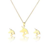 Fashion Stainless Steel Jewelry Sets Stud Earring & necklace 304 Stainless Steel Unicorn 2 pieces & fashion jewelry & for woman golden Length Approx 17.72 Inch Sold By Set
