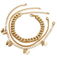 Bracelet de cheville en alliage de zinc, Placage de couleur d'or, trois pièces & bijoux de mode & pour femme, doré, protéger l'environnement, sans nickel, plomb et cadmium, Vendu par fixé