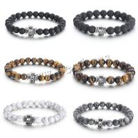 Gemstone Bracelets, Natural Stone, with 316L Stainless Steel, Skull, punk style & different size for choice & for man, more colors for choice, 13x11mm, Length:Approx 20 cm, Sold By PC