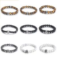 Gemstone Bracelets, Natural Stone, with 316L Stainless Steel, Skull, vintage & different size for choice & for man, more colors for choice, Length:Approx 20 cm, Sold By PC
