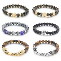 Gemstone Bracelets, Natural Stone, with 316L Stainless Steel, Vacuum Ion Plating, vintage & different styles for choice & for man, more colors for choice, Length:Approx 20 cm, Sold By PC