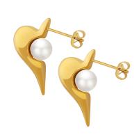 Titanio Acciaio Orecchini, Titantium acciaio, with perla in plastica, gioielli di moda & per la donna, nessuno, 9x19mm, Venduto da coppia