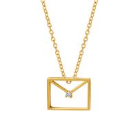 Titanium Steel Necklace, with Brass, with 5cm extender chain, Envelope, Vacuum Ion Plating, fashion jewelry & micro pave cubic zirconia & for woman, golden, 15x11mm, Length:Approx 40 cm, Sold By PC