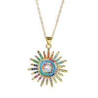 Zinc Alloy Jewelry Necklace Flower gold color plated oval chain & micro pave cubic zirconia & for woman nickel lead & cadmium free Length Approx 16 Inch Sold By PC