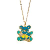 Brass Necklace, Bear, gold color plated, oval chain & for woman & enamel & with rhinestone, more colors for choice, nickel, lead & cadmium free, Length:Approx 17.7 Inch, Sold By PC