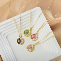 Brass Necklace Flat Round gold color plated oval chain & micro pave cubic zirconia & for woman Random Color nickel lead & cadmium free Length Approx 17.7 Inch Sold By PC